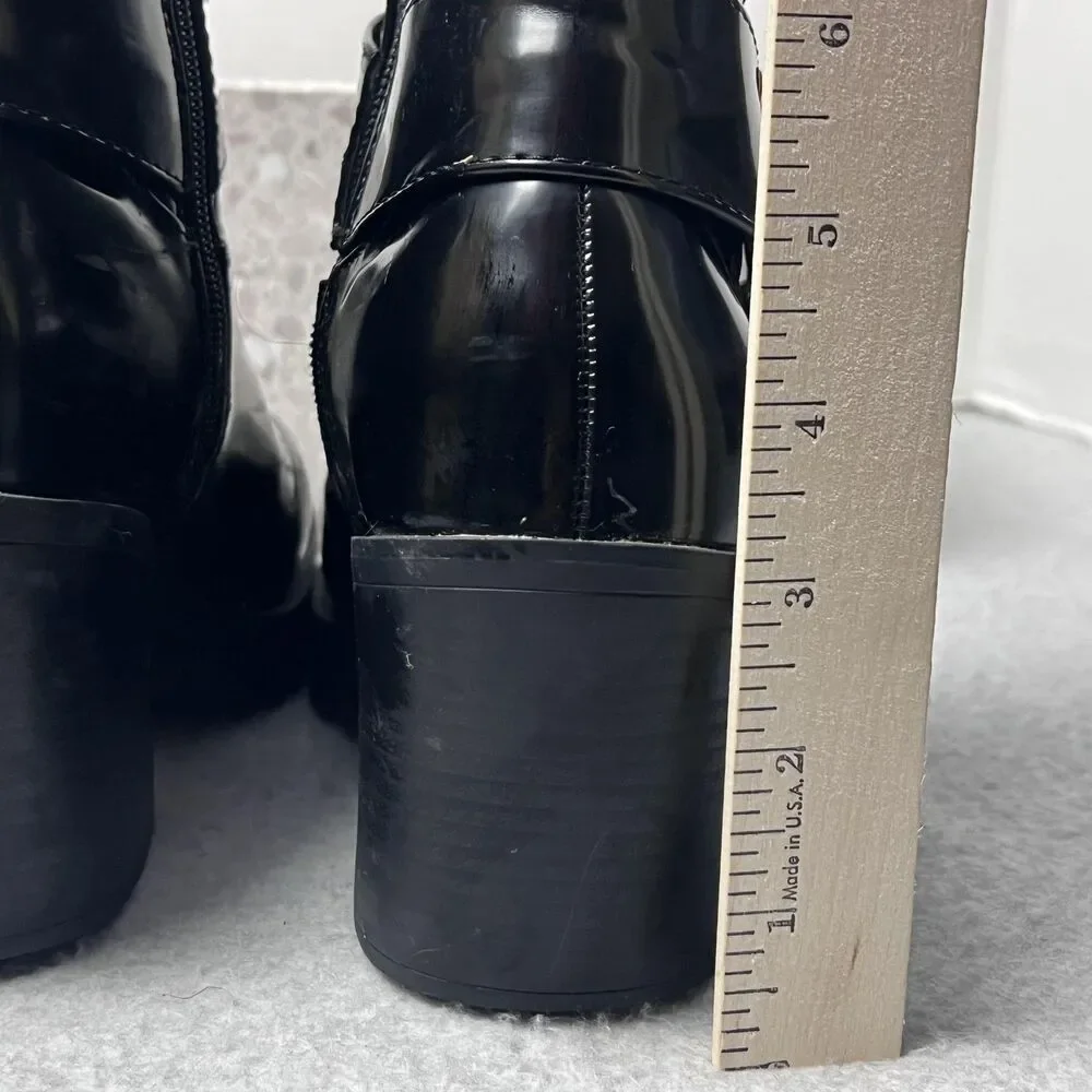 ShoeDazzle Enslee Boots Womens 7.5 Black Harness Lug Sole Block Heel Moto Style - Picture 11 of 13